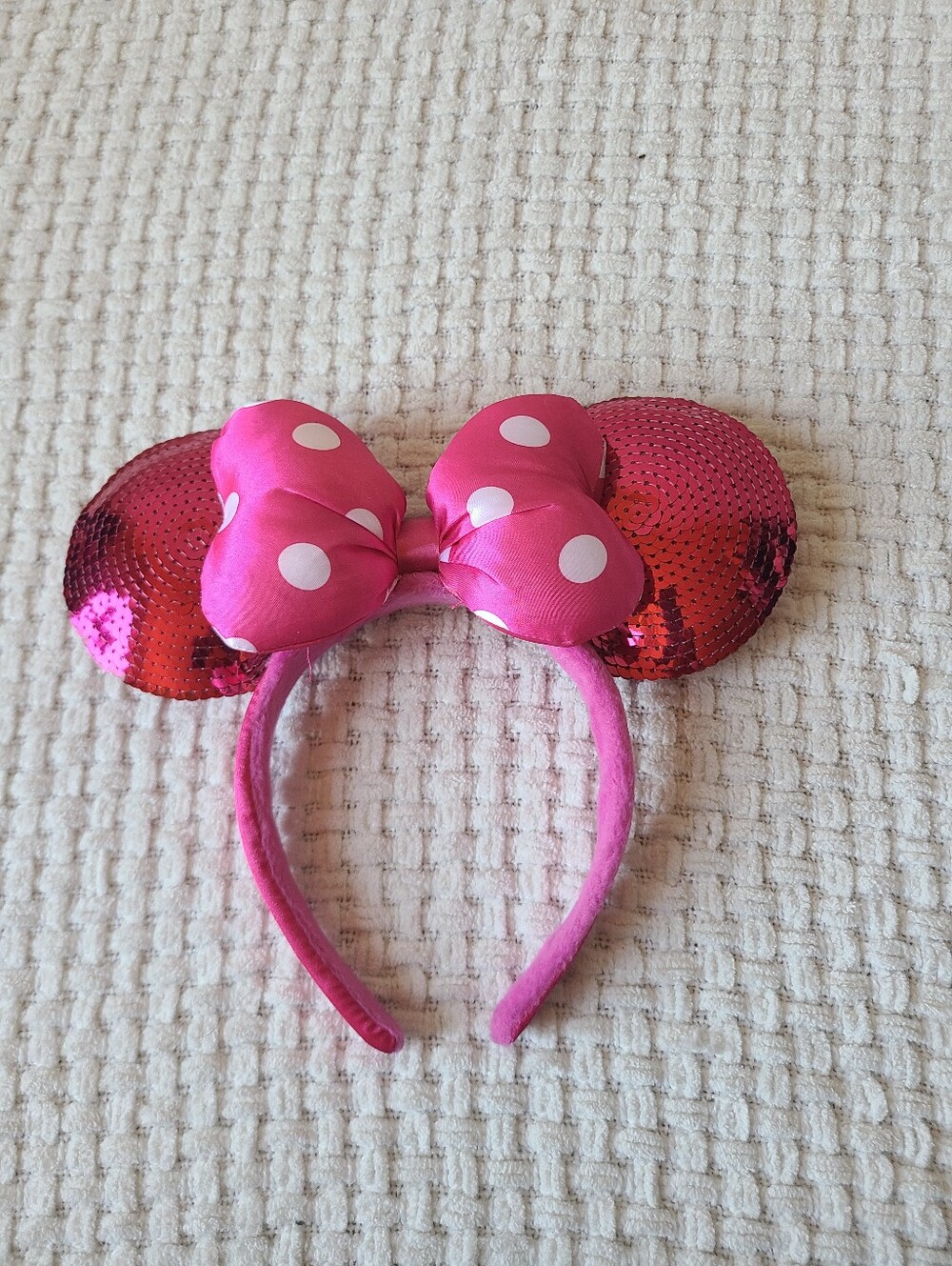 Disney Disneyland Minnie Mouse Pink Sequin Minnie-Style Bow Headband